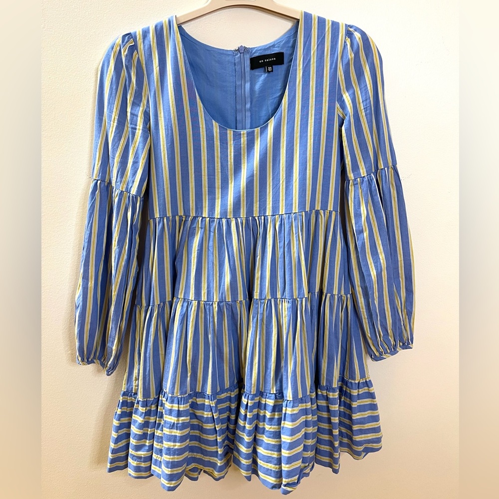 En Saison Alanna Striped Tiered Dress Blue/Yellow Size XS - Picture 6 of 9